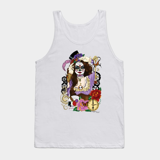 Steampunk Sugar Skull Tank Top by tigressdragon